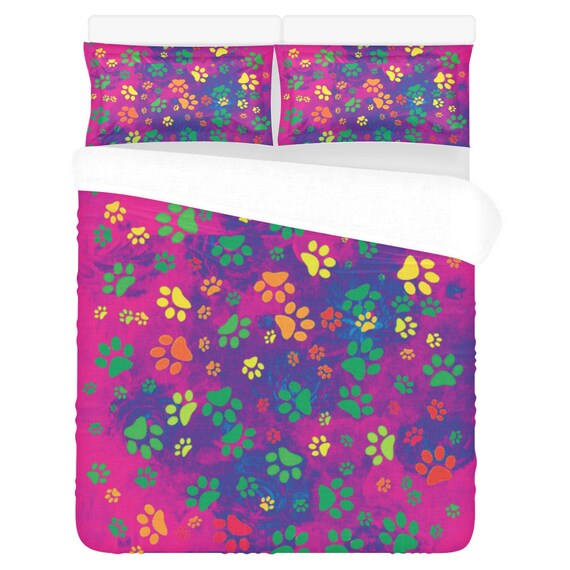 Paw Print Bed Set Rainbow Bedding Duvet Cover Pillow Cases Custom Printed Artist Designed