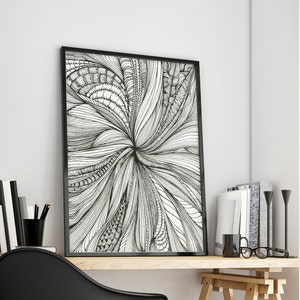 Black And White Wall Art Prints Lineart Psychedelic Art Zen Tangle Art Decorative Ink Drawing Doodles Unframed art Line Drawings