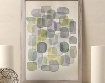 Original Watercolor Painting Abstract Art on Paper Ombre Effect Modern Wall Art Pale Green Gray Purple