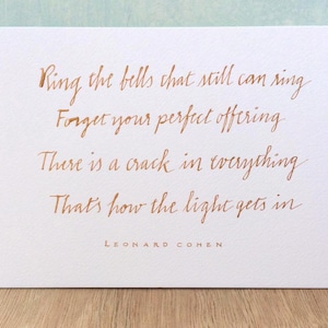 Leonard cohen cita 7x5 Tarjetas manuscritas Caligrafía escrita a mano caligrafía cita tarjeta tarjeta motivacional leonard cohen letras regalo