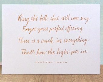 Leonard cohen cita 7x5 Tarjetas manuscritas Caligrafía escrita a mano caligrafía cita tarjeta tarjeta motivacional leonard cohen letras regalo