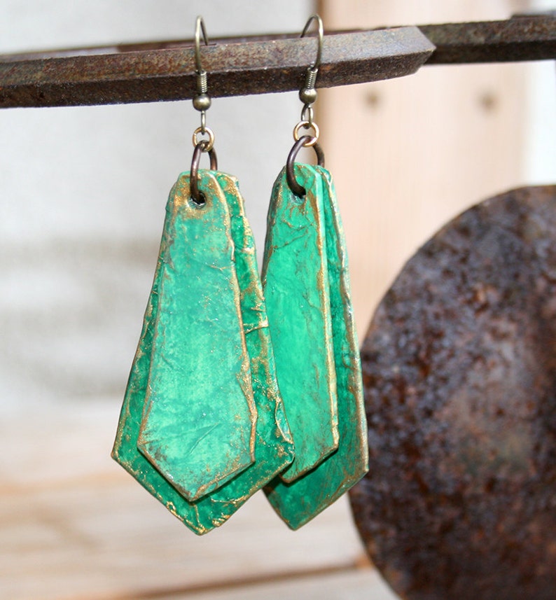 Dangle Papier Maché Earrings Handmade Recycled Boho Style Etsy