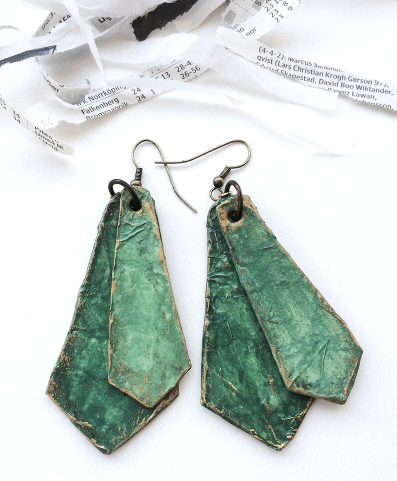 Dangle Papier Maché Earrings Handmade Recycled Boho Style Etsy