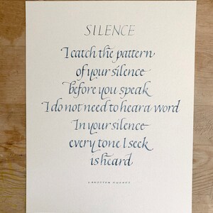 Watercolor Calligraphy Quote Langston Hughes Poem Silence Quote Love Poem Original Art Calligraphy Indigo Blue Custom Calligraphy