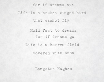 Typed Quotes Langston Hughes Poem Typewriter Quotes Typed Paper Typewriter Poetry Typed on paper Hand typed poem Dream Quote