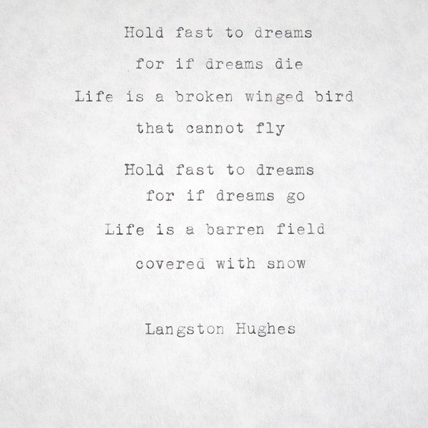 Typed Quotes Langston Hughes Poem Typewriter Quotes Typed Paper Typewriter Poetry Typed on paper Hand typed poem Dream Quote