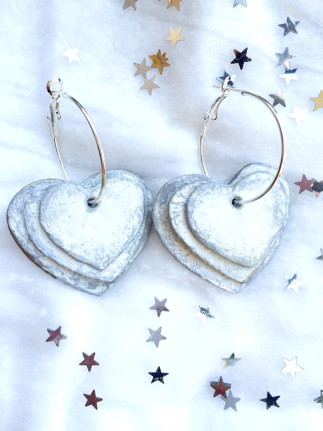 Paper Mache Earrings in Red/Grey main image 1