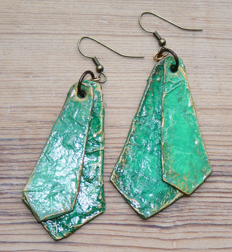 Dangle Papier Maché Earrings Handmade Recycled Boho Style