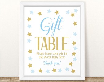Printable Blue Navy Gold Baby Shower Gift Table Sign Twinkle Etsy