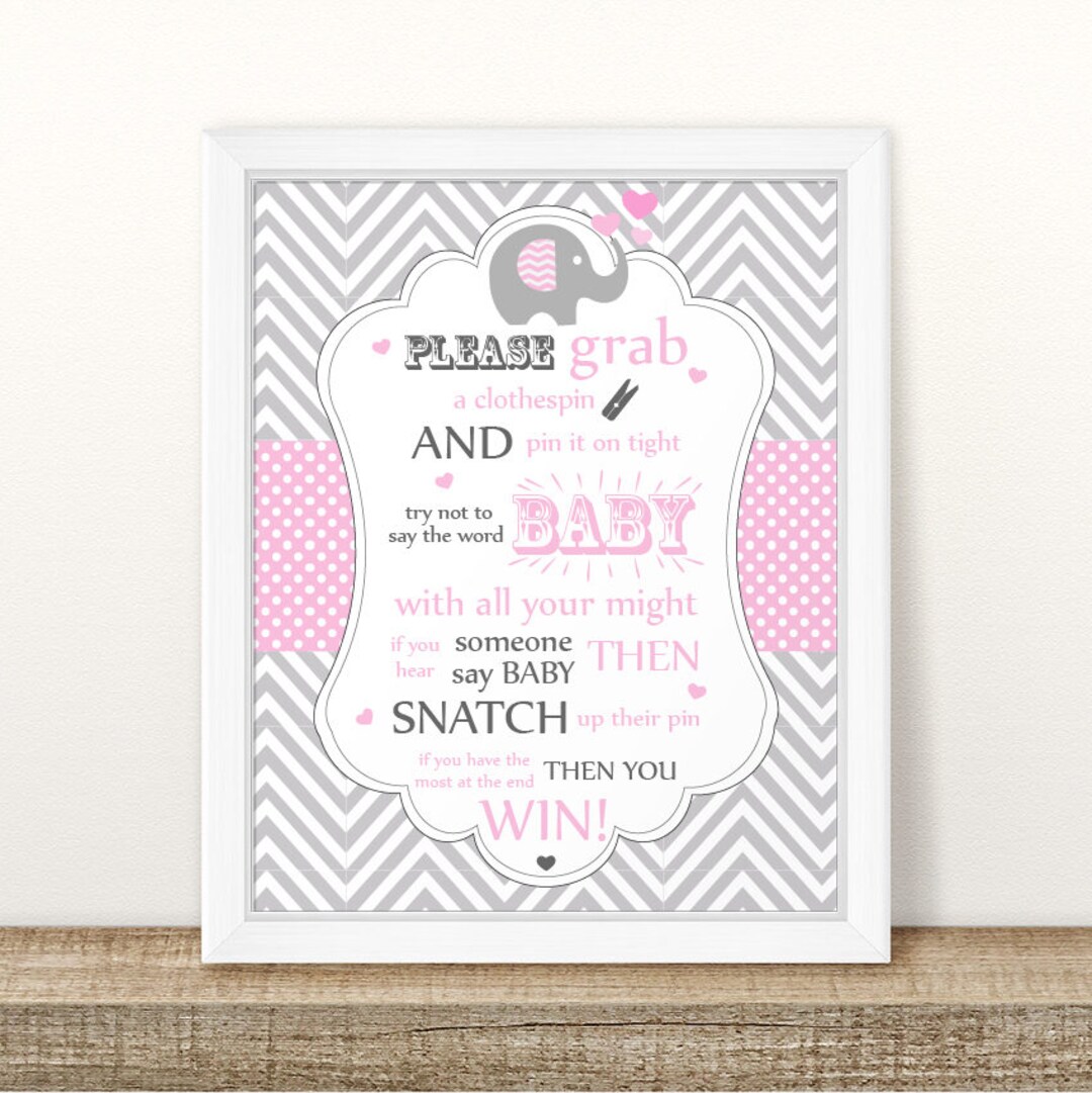 Baby Shower Elephant Don't Say Baby Sign, Don't Say Baby Game Sign ...