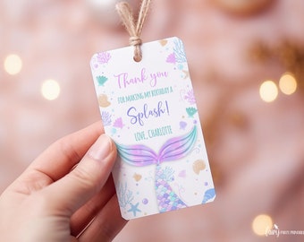 EDITABLE Mermaid Birthday Thank you Tags, Mermaid Girl Favor tags, Mermaid Tags Template, Mermaid Thank you Tags, INSTANT DOWNLOAD