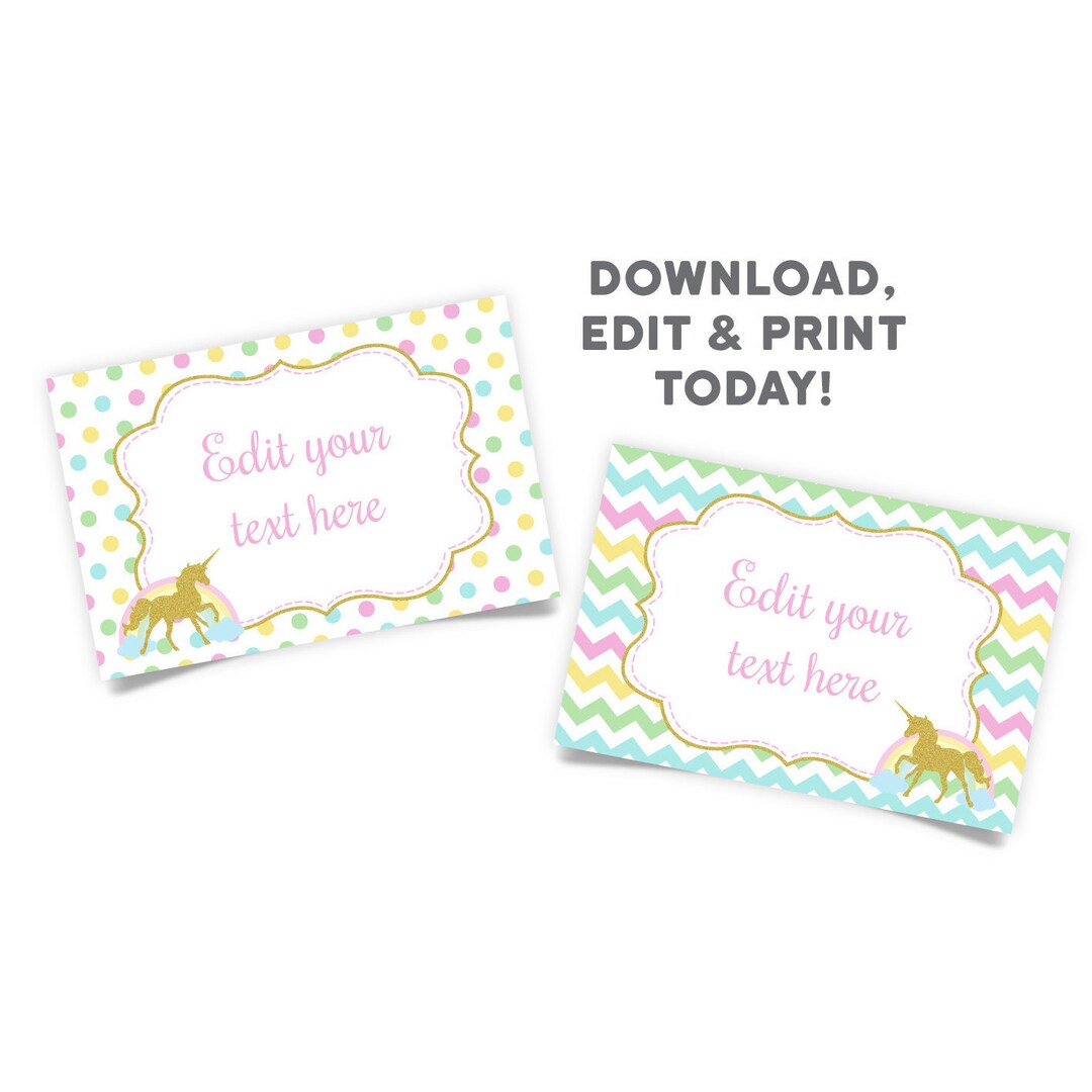 EDITABLE Printable Unicorn Food Tent Cards,unicorn Buffet Food Labels ...