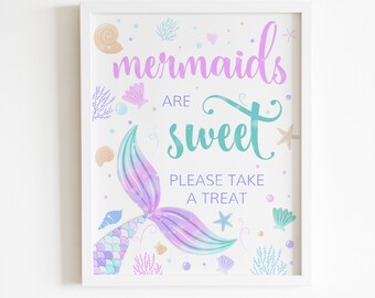 Printable Mermaids are Sweet Please Take a Treat Birthday Sign, Mermaid Favors Table Sign, Under the sea Birthday Favors Table Decor