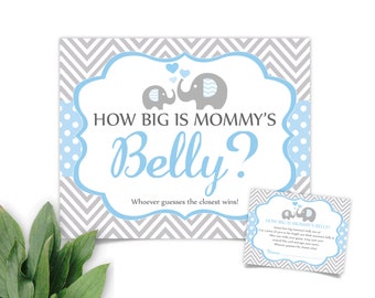 Baby Shower Elephant How Big Is Mommy's Belly Game, How big is mommy's belly sign, Elephant Shower Printable Game Signs, INSTANT DOWNLOAD