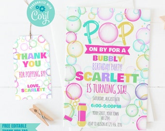 EDITABLE Bubble Birthday Invitation, Girl Bubble Birthday Editable Template, Girl Bubble Garden Party, Summer Bubble Party INSTANT DOWNLOAD