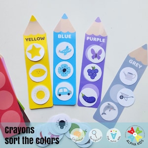 Atividade de aprendizagem para impressão de combinar as cores, atividade para crianças pequenas de escolher e combinar as cores, jogos educativos divertidos com giz de cera