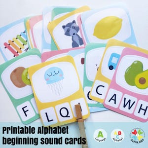 Printable A to Z Beginning Sounds Clip Cards, Kindergarten Letter Sounds, Montessori Flash Cards, Preschool Early Phonics ABC cards