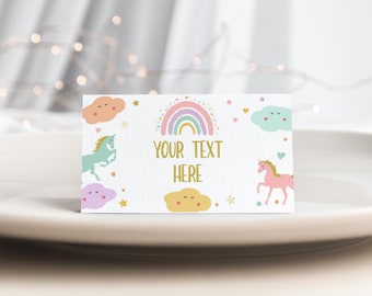EDITABLE Printable Unicorn Food Tent Cards, Unicorn Buffet Food Labels, Unicorn and Rainbow Place cards, Magical Unicorn Birthday Place Card