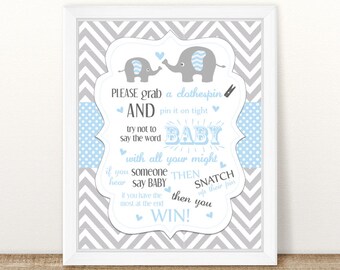 Baby Shower Elephant Don't say Baby Sign, Don't say Baby Game sign, Elephant Shower Printable Don't say Baby Game Signs, INSTANT DOWNLOAD