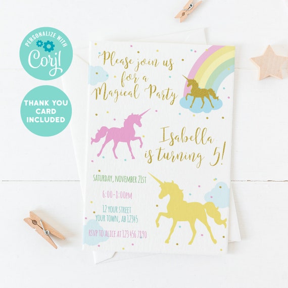 EDITABLE Printable Unicorn Birthday Invitation Magical - Etsy