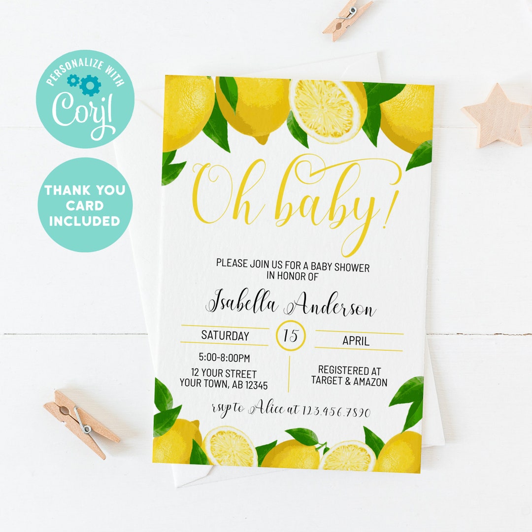 EDITABLE Lemon Baby Shower Invitation, Lemon Floral Baby Shower, Summer
