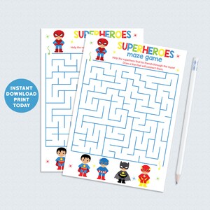 Printable Superheroes Maze Game, Birthday Party Superhero Maze Game ...