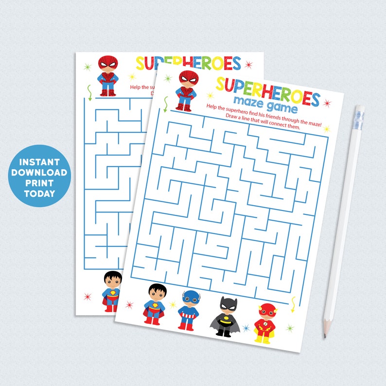 Printable Superheroes Maze Game Birthday Party Superhero Maze - Etsy