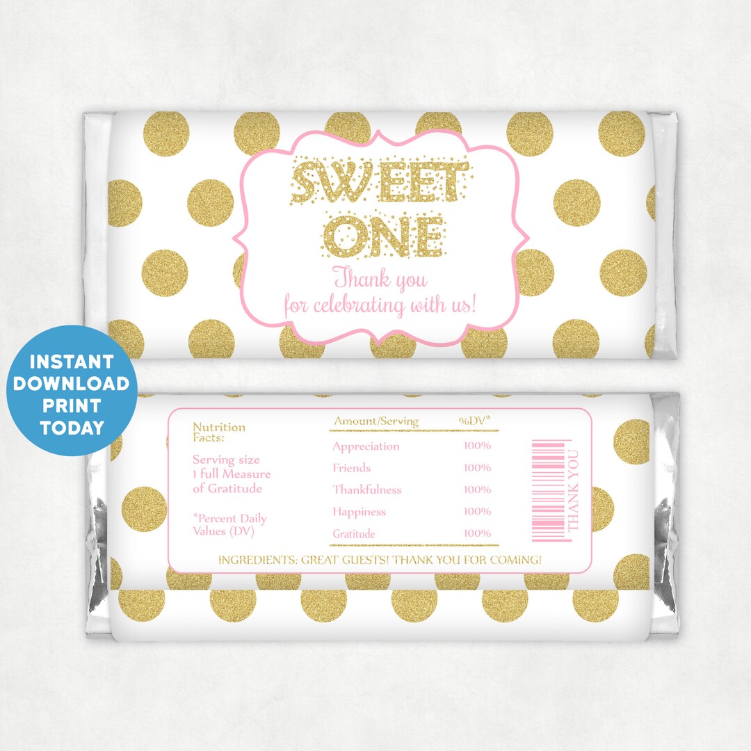 Printable Sweet One Birthday Thank You Candy Bar Labels, First Birthday ...