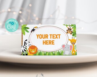 EDITABLE Printable Jungle Safari Food Tent Cards, Safari Buffet Food Labels, Safari Jungle Birthday Place Cards, INSTANT DOWNLOAD