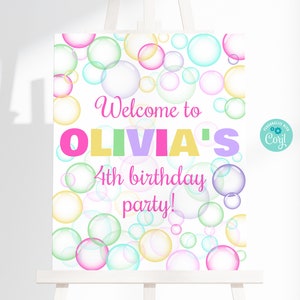 EDITABLE Bubble Birthday Welcome Sign, Bubble Welcome Birthday Sign, Pop some Bubbles Birthday Sign, Summer Bubble Birthday Welcome Sign