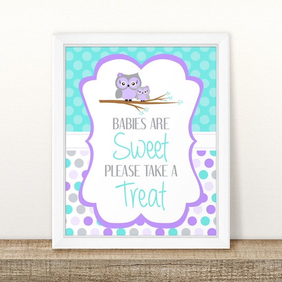 Printable Teal Purple Owl Baby Shower Favors Sign Teal Owl Etsy