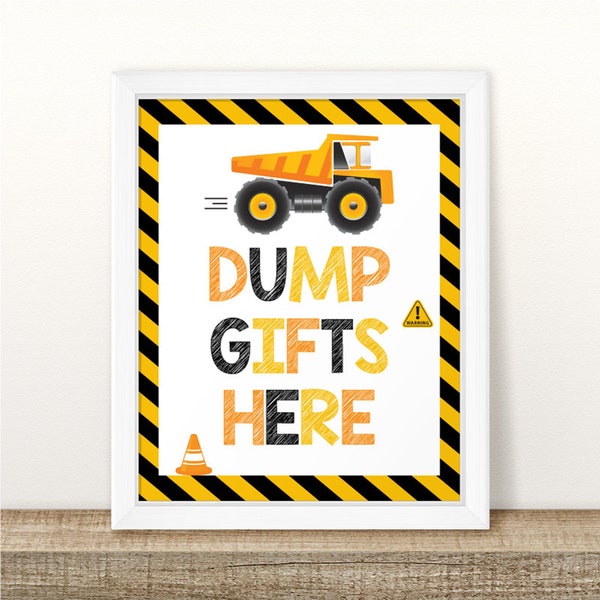 Printable Construction Birthday Gift Table Sign, Construction Birthday Sign, Dump Gifts Here Construction Birthday Sign INSTANT DOWNLOAD