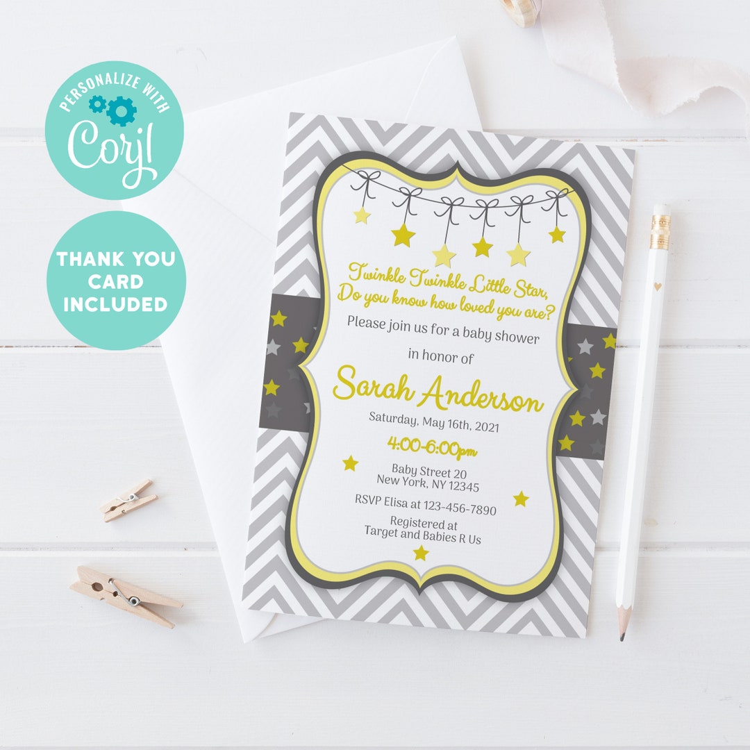 EDITABLE Twinkle, Twinkle Little Star Baby Shower Printable Invitation ...
