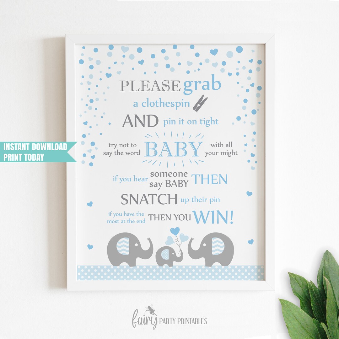Baby Shower Elephant Don't Say Baby Sign, Don't Say Baby Game Sign ...