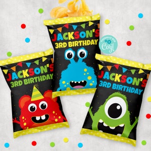 EDITIERBARE Monster Chips Taschenetiketten, Monster Chips Tasche Favor Packet, Monsters Kartoffelchips Tasche, Monster Chips Taschenvorlage