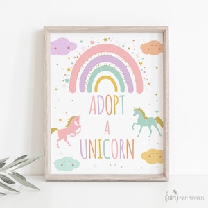 Printable Adopt a Unicorn Birthday Sign, Unicorn Adoption Table Sign, Unicorn Birthday Table Sign, Unicorns and Rainbows Birthday Decor
