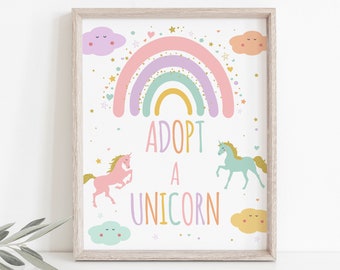 Printable Adopt a Unicorn Birthday Sign, Unicorn Adoption Table Sign, Unicorn Birthday Table Sign, Unicorns and Rainbows Birthday Decor