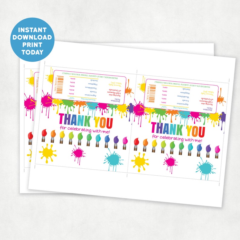 Printable Let's Paint Birthday Thank You Candy Bar Labels - Etsy