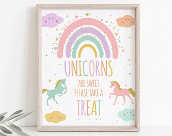 Printable Unicorns are Sweet Please Take a Treat Birthday Sign, Unicorn Table Favors Sign, Unicorns and Rainbows Birthday Table Decor