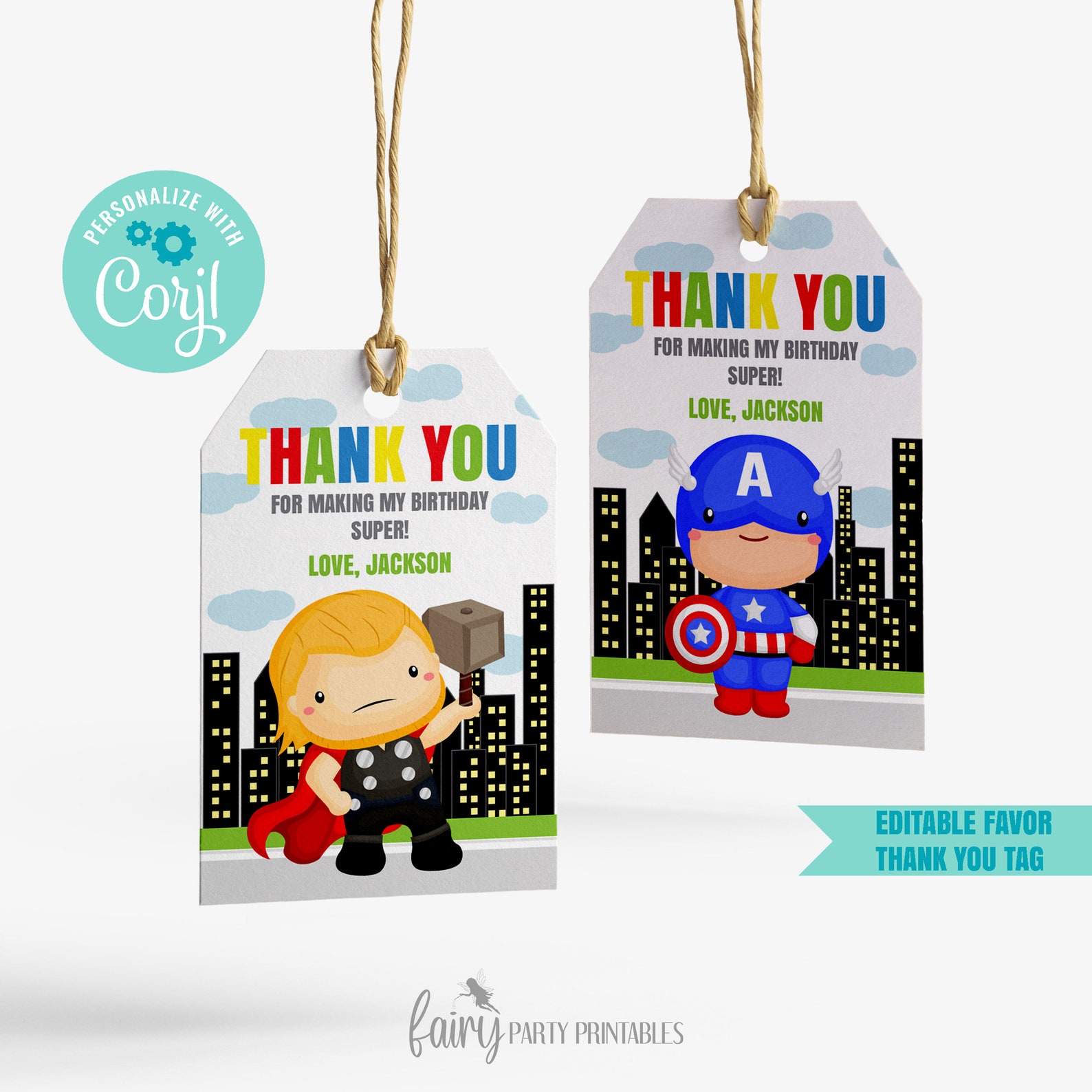 EDITABLE Printable Superheroes Thank You Tag Superhero - Etsy