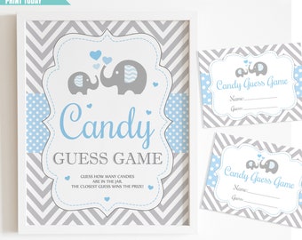 Baby Shower Elephant Candy Guess Game, Candy Guess Game sign, Elephant Shower Printable Candy Guess Game Signs, INSTANT DOWNLOAD