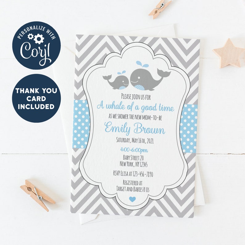 EDITABLE Whale Baby Shower Invitation Whale Printable Party | Etsy