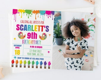 EDITABLE Printable Artist Painting Birthday Invitation, Painting Photo Birthday Party Invite, Little Artist Birthday Invitation Template