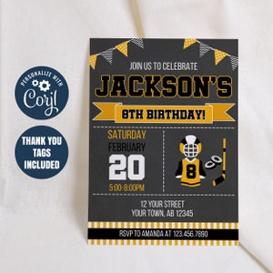 EDITABLE Hockey Birthday Invitation Template, Hockey Sports Invitation, Boy Hockey Birthday Invitation, Hockey Thank you Tags, Hockey Evite image 3