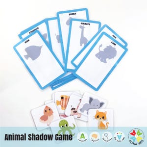 Atividade de sombra para impressão, atividade de combinar a sombra do animal, jogo educativo divertido, jogo de reconhecimento de animais DOWNLOAD INSTANTÂNEO