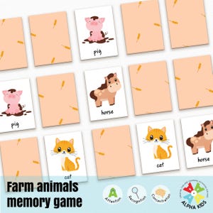 Afdrukbare Memory Game Cards, bijpassende kaarten, Memory Game voor dieren, speelgoed voor peuters, educatief speelgoed, Montessori-speelgoed, Memory Animal Flash Cards