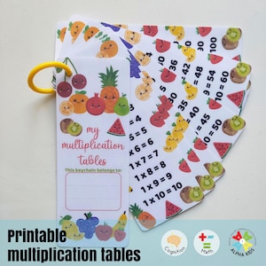 Tabelas de multiplicação de frutas fofas para imprimir, tabelas de multiplicação com tema de verão de 1 a 10, recursos educacionais de aprendizagem de matemática para crianças