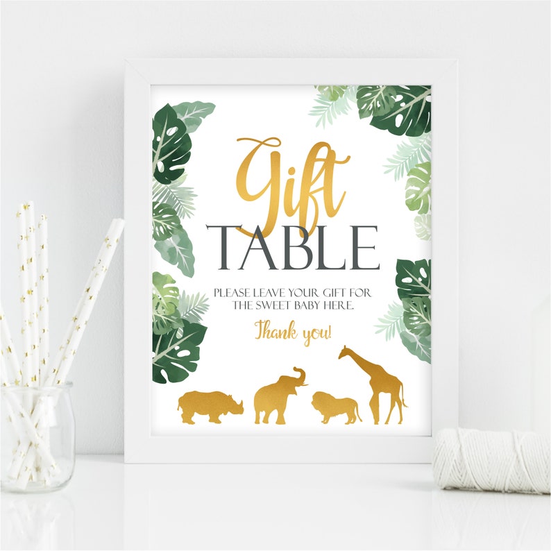 Printable Gold Safari Animals Gift Table Sign Gold Jungle - Etsy