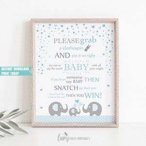 Baby Shower Elephant Don't Say Baby Sign, Don't Say Baby Game Sign ...