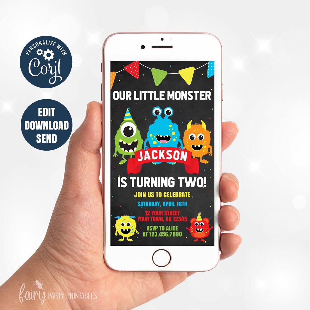 EDITABLE Printable Monster Boy Birthday Electronic Invitation, Monster ...